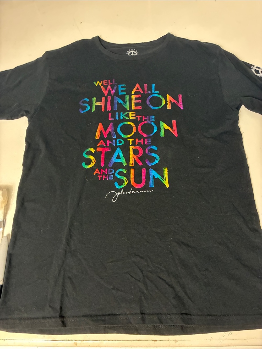 Imagine John Lennon XL Short Sleeve Black Rainbow Shine On Graphic T Shirt